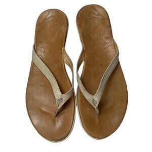 Olukai Honu Off White Leather Flip Flop Sandals Women 10